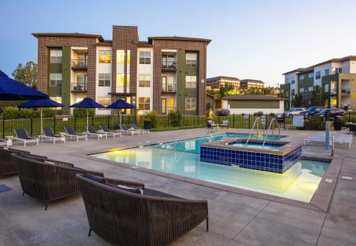 Evening pool at RockVue, Broomfield, Colorado