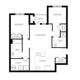 A black and white image of a house floor plan with labeled rooms.