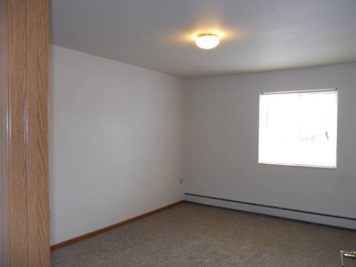 A room with a window and a carpet on the floor.