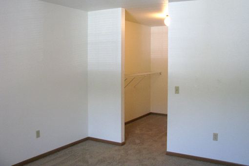 A room with a white wall and a brown carpet.