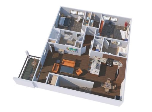 a 3d floor plan of a house