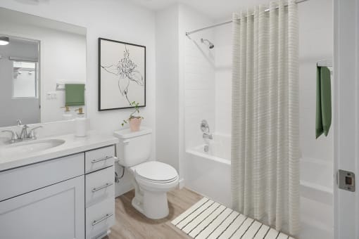 a bathroom with a shower and a toilet and a sink