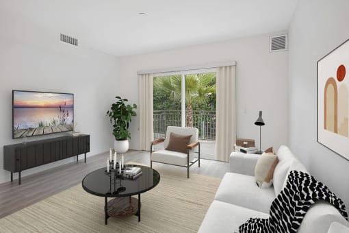 a living room with a couch and a table