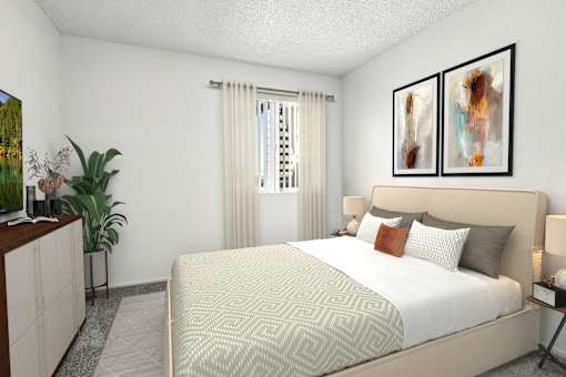 Second Bedroom in 2 Bed 2 Bath Bent Tree Apartment Home with plush carpet and large window allowing for gorgeous natural lighting. This room feels spacious, yet cozy.