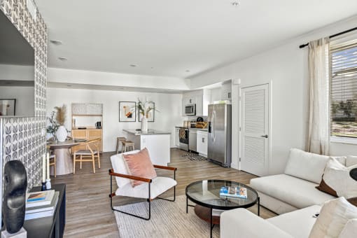 a living room with a couch and a table