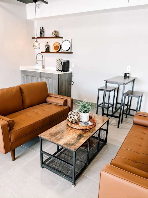 common area with a couch and a table