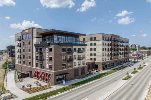 A large building with the word "BRYK" on it.