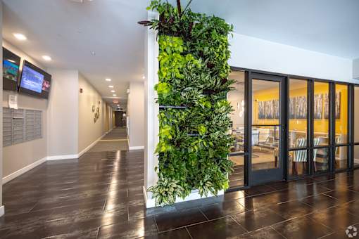 a living wall in the lobby of an office building at 1400 Russell Apartments, Missouri, 63104