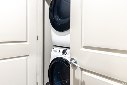 a washing machine and dryer in a small closet