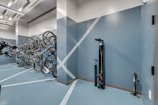 bike rack with many bicycles at The Shale, Minneapolis, MN 55406
