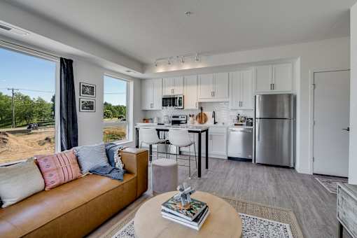 modern living room with a couch at The Shale, Minneapolis, 55406