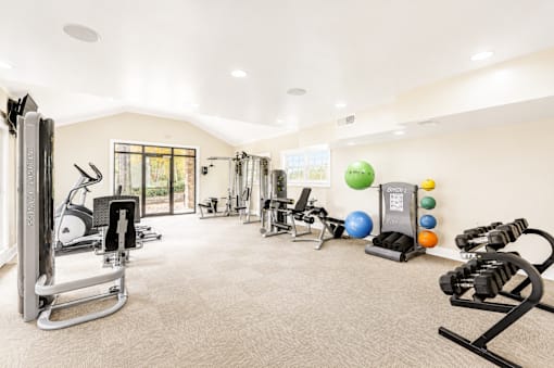 A well-equipped gym with a variety of exercise machines and equipment.