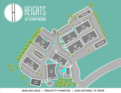 A map of the Heights at Converse neighborhood in San Antonio, TX.