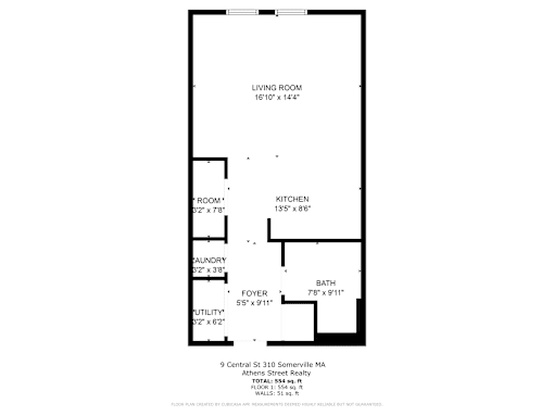 A floor plan of a one bedroom apartment.
