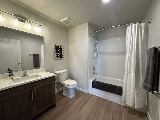 A bathroom with a white toilet and a white shower curtain.