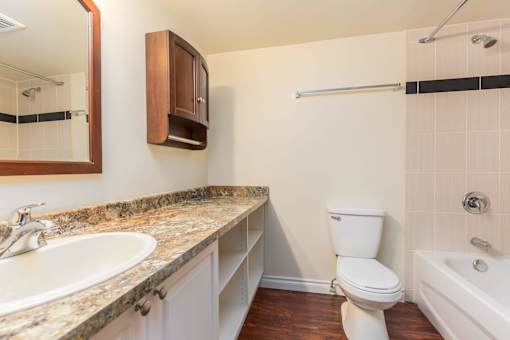 a bathroom with a sink toilet and bathtub
