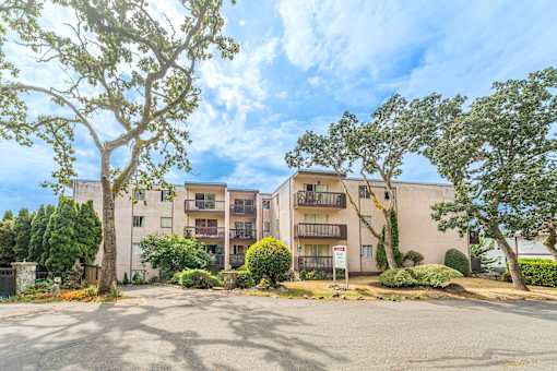 Apartment building with a tree in front of it.