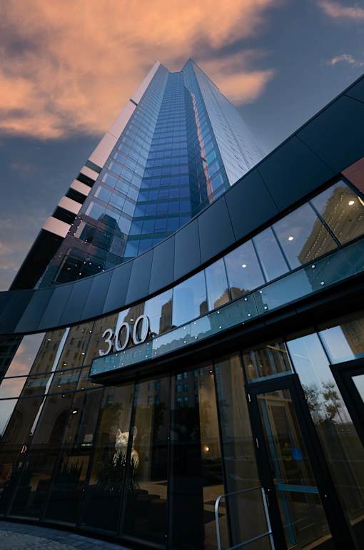 A modern building with the number 300 on it.