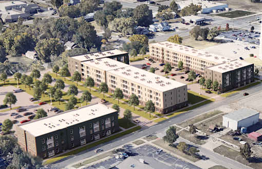 Aerial View of large building complex at Union at Tower District, Topeka, KS, 66612