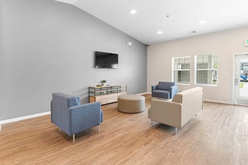 Living Room With TV at Union at North Crossing, Iowa