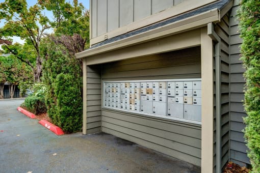 a garage door of a house with lockers on it