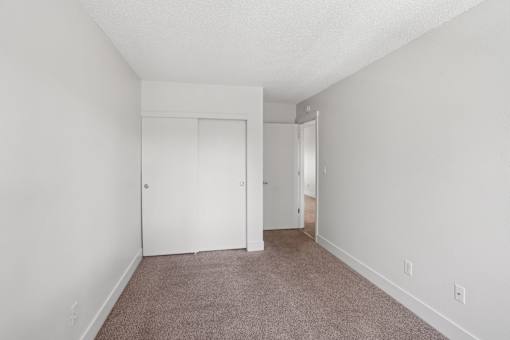 A room with carpeted floor and white walls.