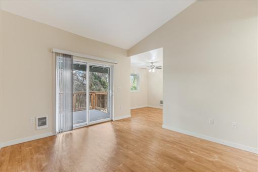 Cascade Woods living area with sliding glass door