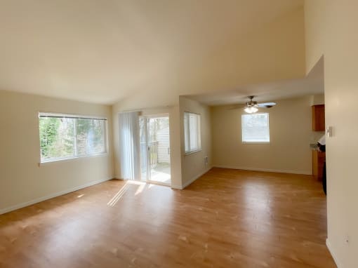 a kitchen and living room in a house