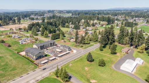 The Jax Apartments Vancouver, WA arial view of the building