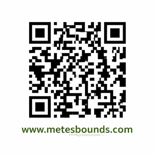 A QR code is displayed on a white background with the website address www.metesbounds.com underneath it.