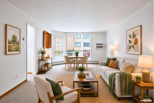 A living room with a couch, chairs, and a coffee table.