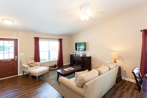 Dublin Ohio Apartment Rentals Redwood Dublin Living Room to Patio Redwood Living