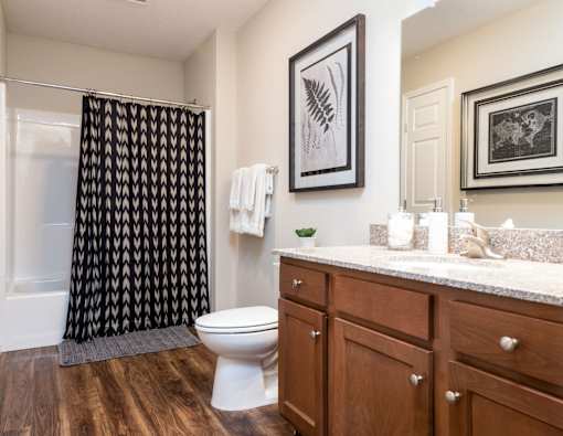 A bathroom with a toilet, a sink, and a shower curtain.