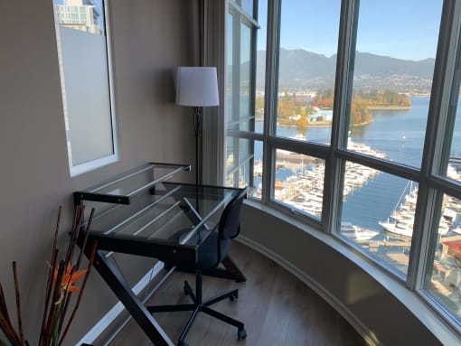 a desk in a room with a view
