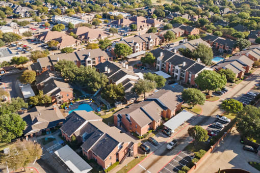 Drone View Of Community at Wellington at Willow Bend, Plano