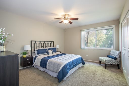 Bedroom With Expansive Windows at The Greenway at Carol Stream, Illinois, 60188