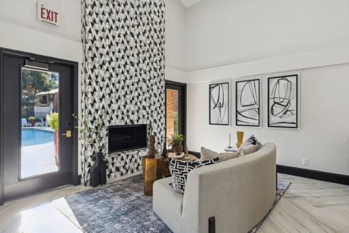 Clubhouse Fireplace at Wellington at Willow Bend Apartments, Plano, TX, 75093
