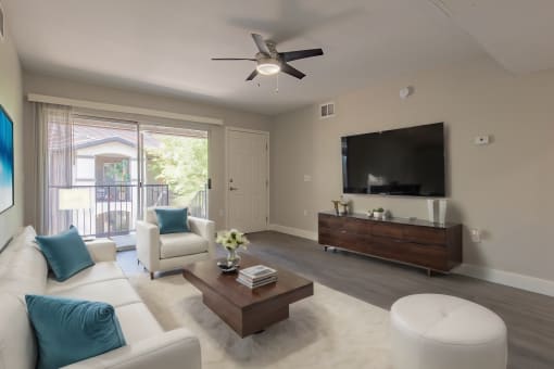 a living room with a couch and a coffee table