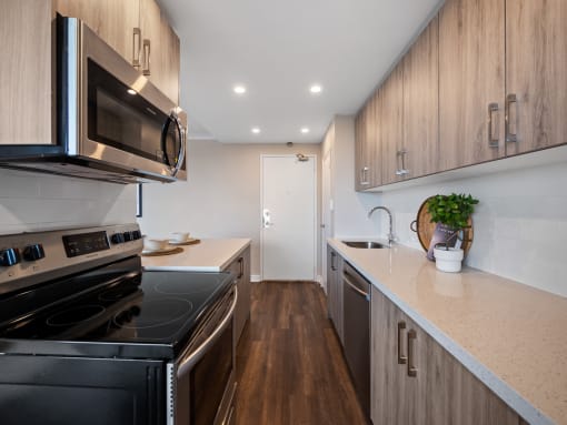 a kitchen in a 555 waverly unit