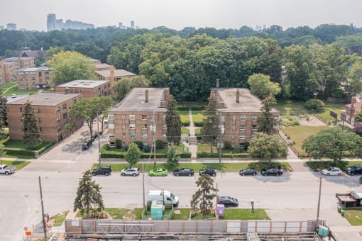 a view of the campus from the top of a building