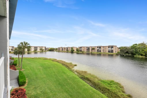 the view of the lake at the preserve at polk apartments