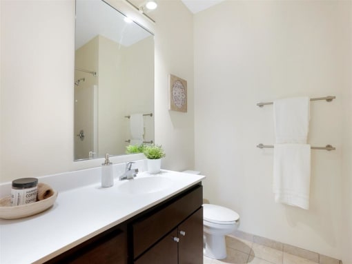 tile bathroom with large vanity