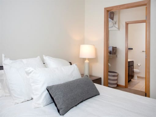 bedroom with attached bathroom and walk in closet