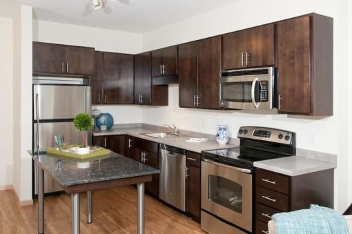 Large kitchen with microwave and dishwasher