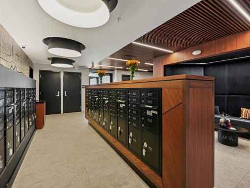 a view of the mail room at the bank of america building in downtown dallas