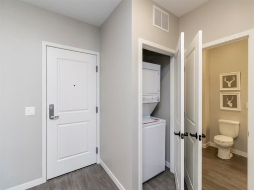 Closet with stackable in-unit washer and dryer