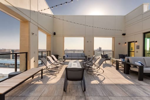 a view of the roof deck at the collective venues canary wharf in london at Platform 4611, Chicago, IL