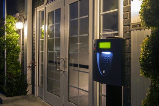 an image of a parking meter in front of a door