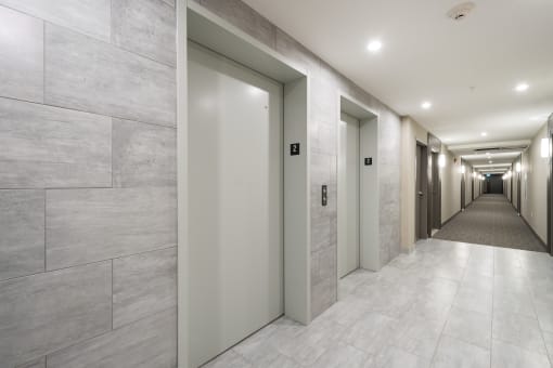 a row of elevators