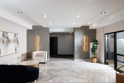 Beautiful lobby with modern decor at 1600 Hyde Park Village Apartments, London